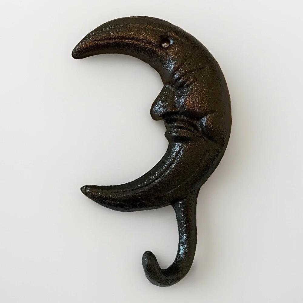 Cast Iron Crescent Moon Wall Hook Celestial Gothic Witchy Rustic Decor Black New